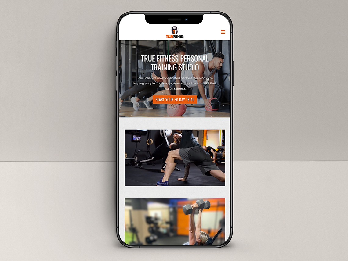 True fitness studio website on an iphone